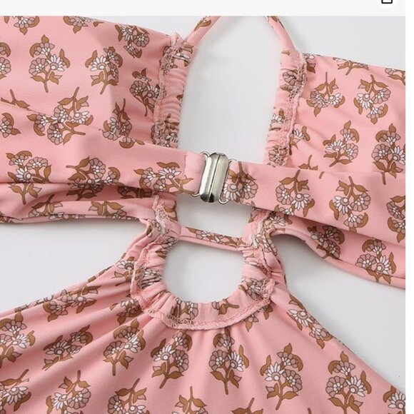 Vintage Floral Print One Piece Swimsuit with Beach Cover Up - Picture 3 of 5